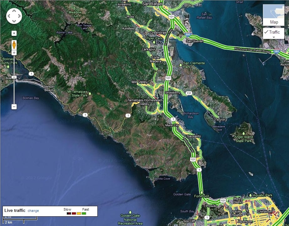 From Google, the Bay Area with Labels and Roads