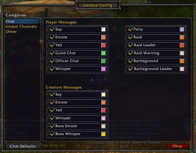 This is the list of options you can use for the basic configuration of your 'General' chat window.