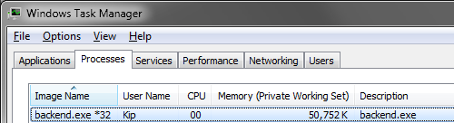 Windows Task Manager - Processes tab when backend.exe stops