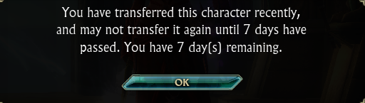 pop-up screen notifying that you cannot transfer for 7 days