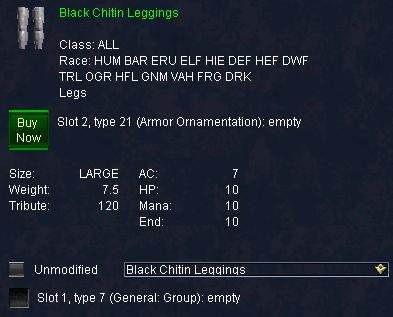 Black Chitin Leggings :: Items :: EverQuest :: ZAM