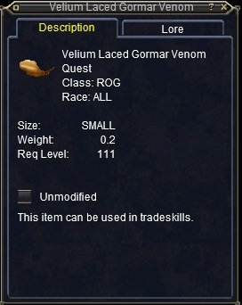 Velium Laced Gormar Venom :: Items :: EverQuest :: ZAM