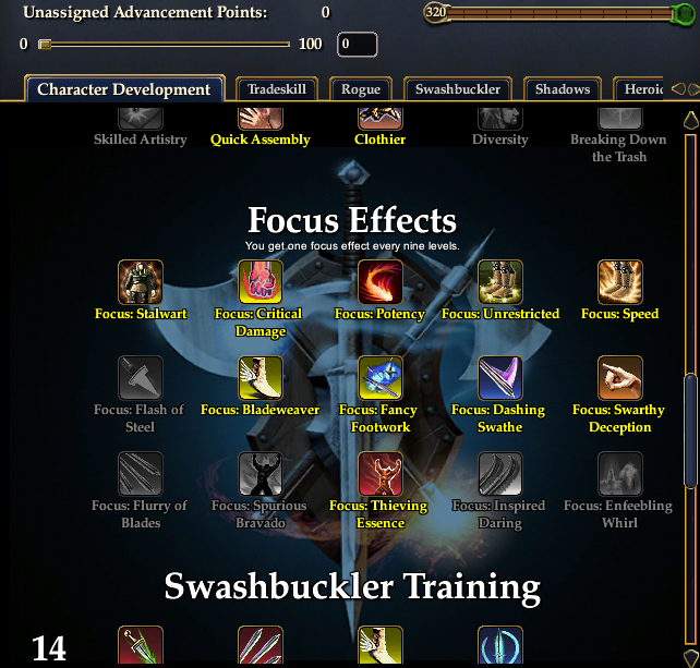 Swashbuckler Focus Effects